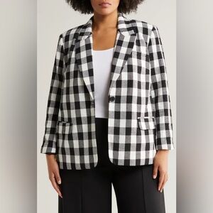 Halogen Plaid Blazer Black White Buffalo Plaid Check Print Jacket Size 24W